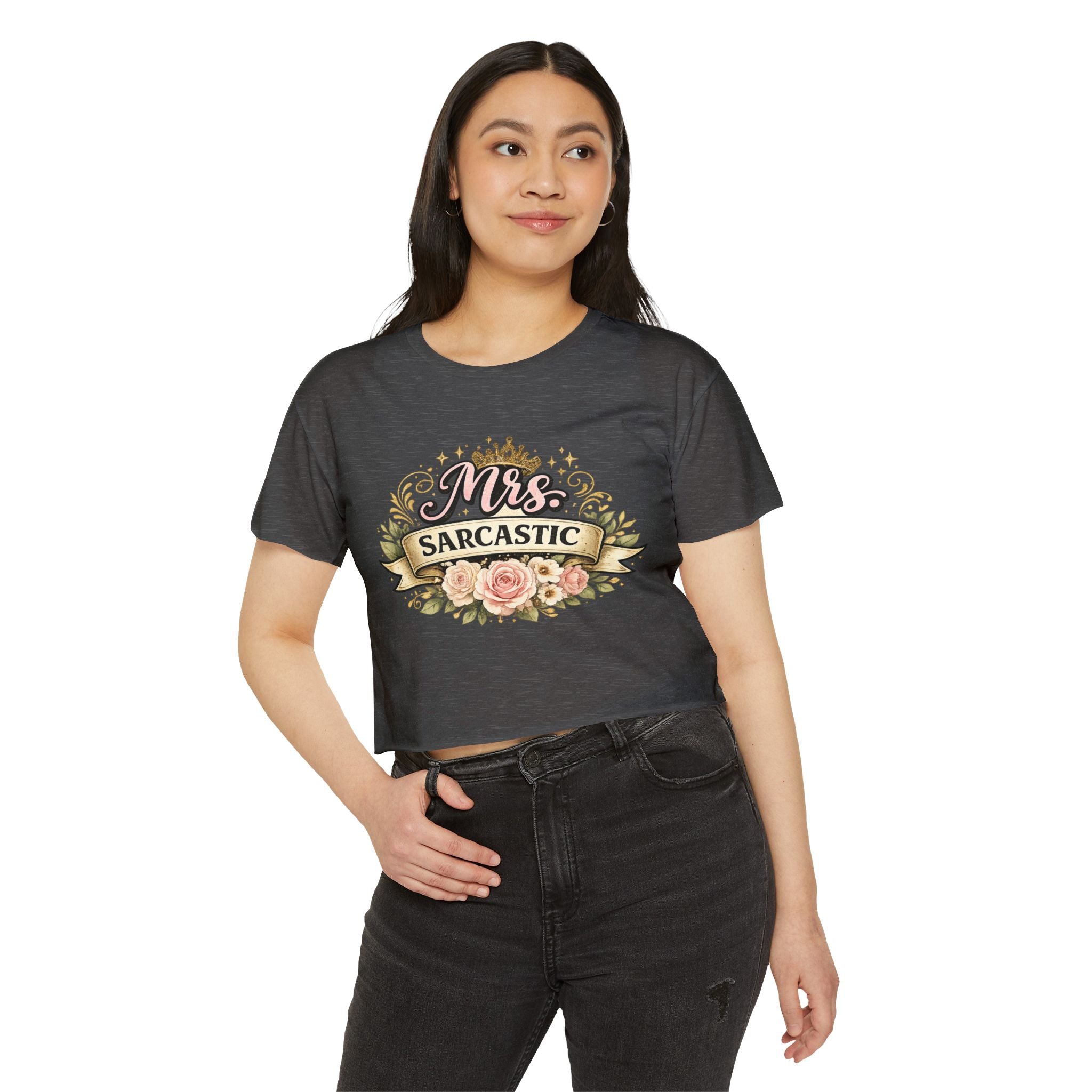 Mrs. Sarcastic Crop Top — Floral Funny Wife Festival Tee