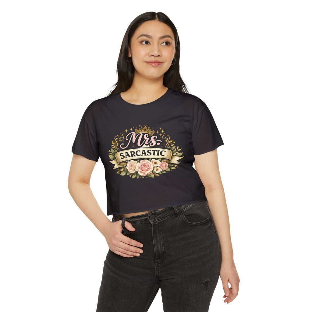 Mrs. Sarcastic Crop Top — Floral Funny Wife Festival Tee