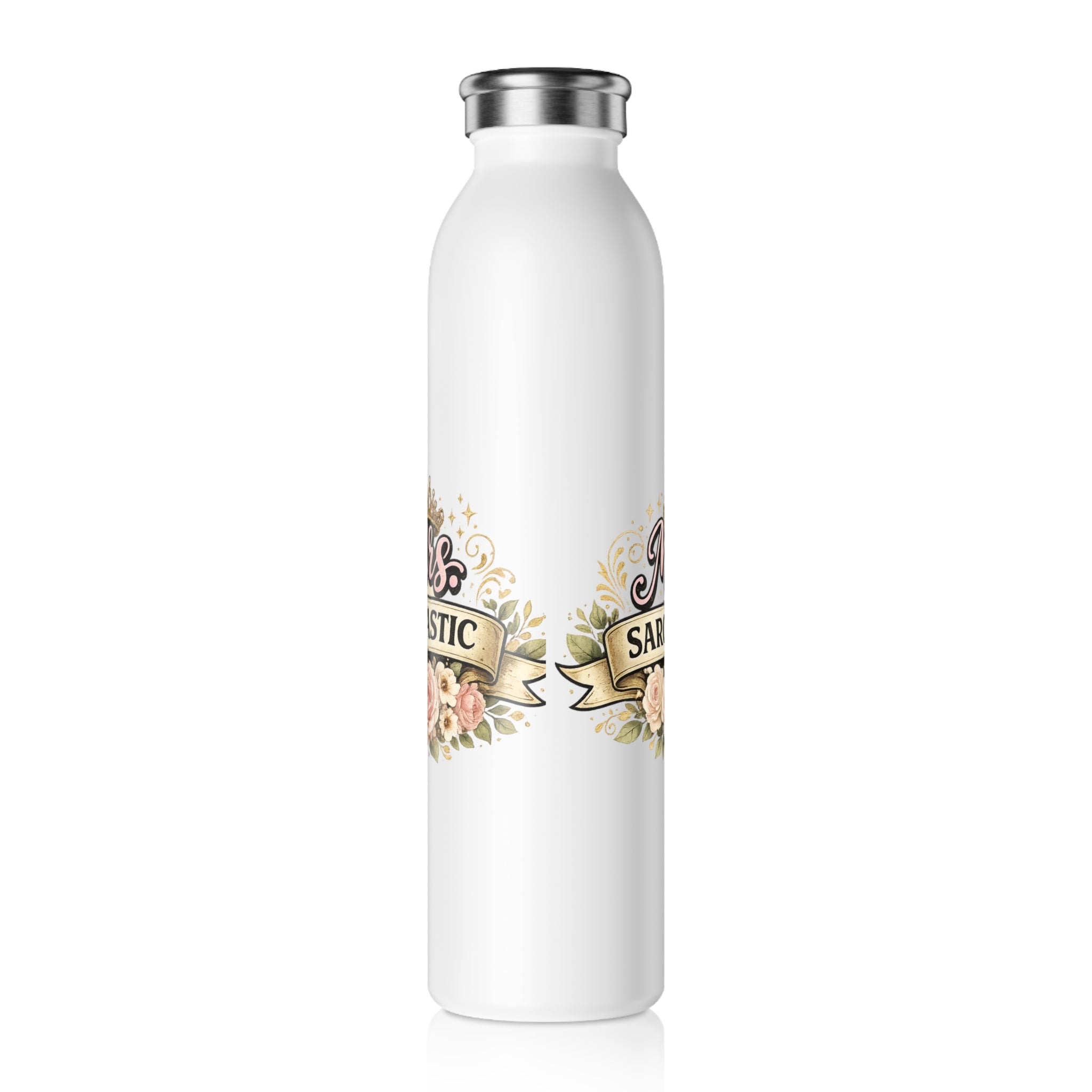Slim Water Bottle — “Mrs. Sarcastic” Floral Stainless Steel Bottle