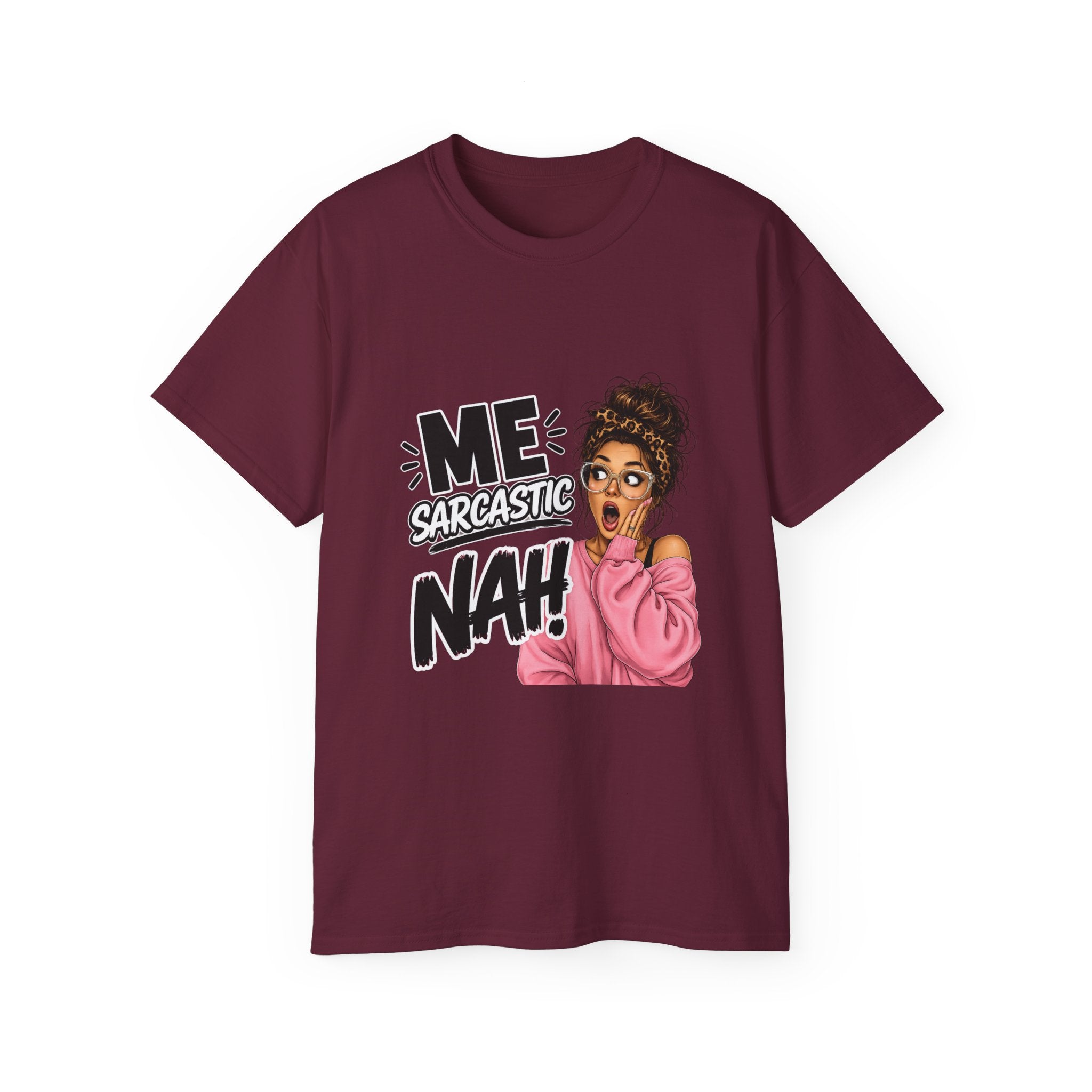 Sarcastic 'Me? Nah!' Graphic Tee — Funny Retro Pop Art Shirt for Women