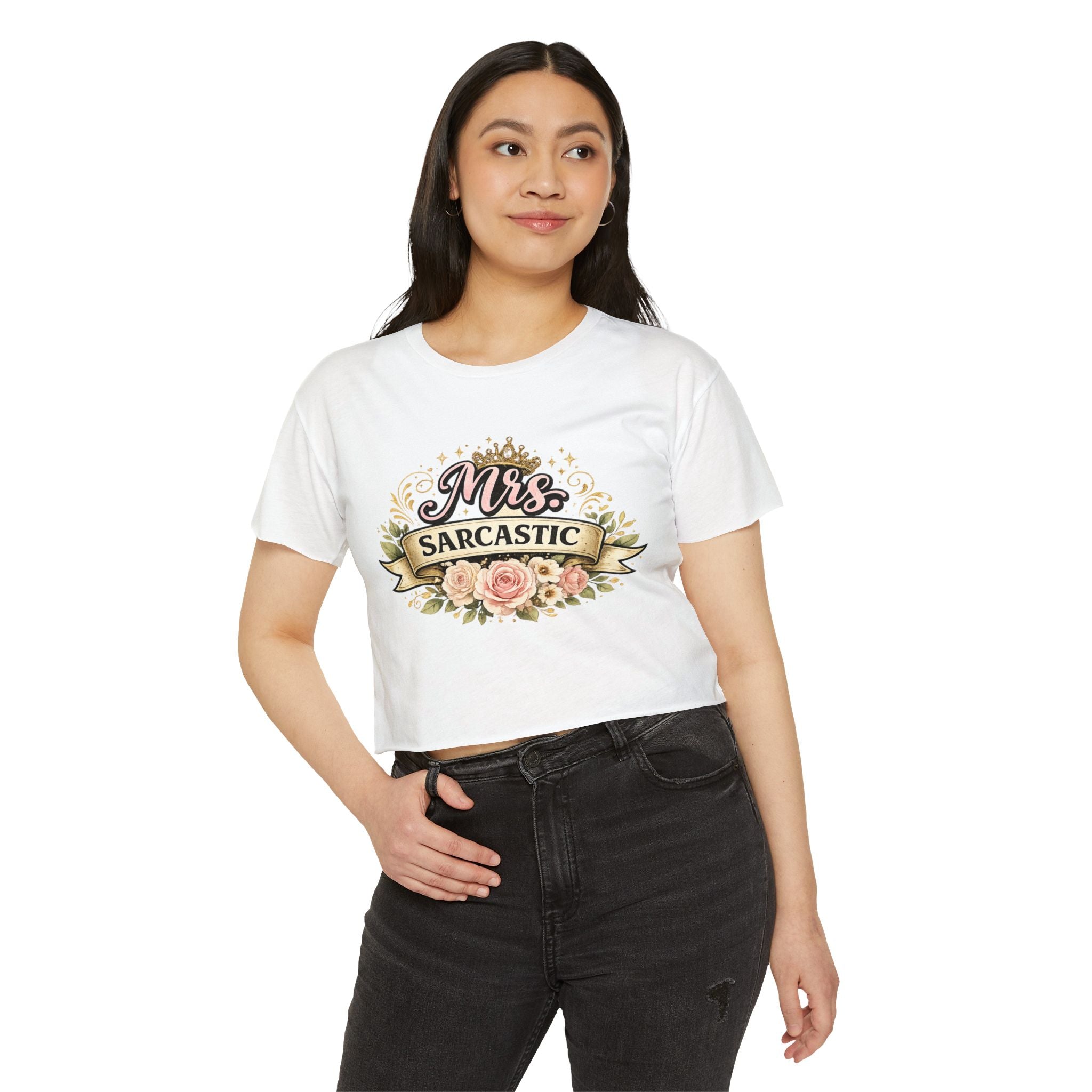 Mrs. Sarcastic Crop Top — Floral Funny Wife Festival Tee