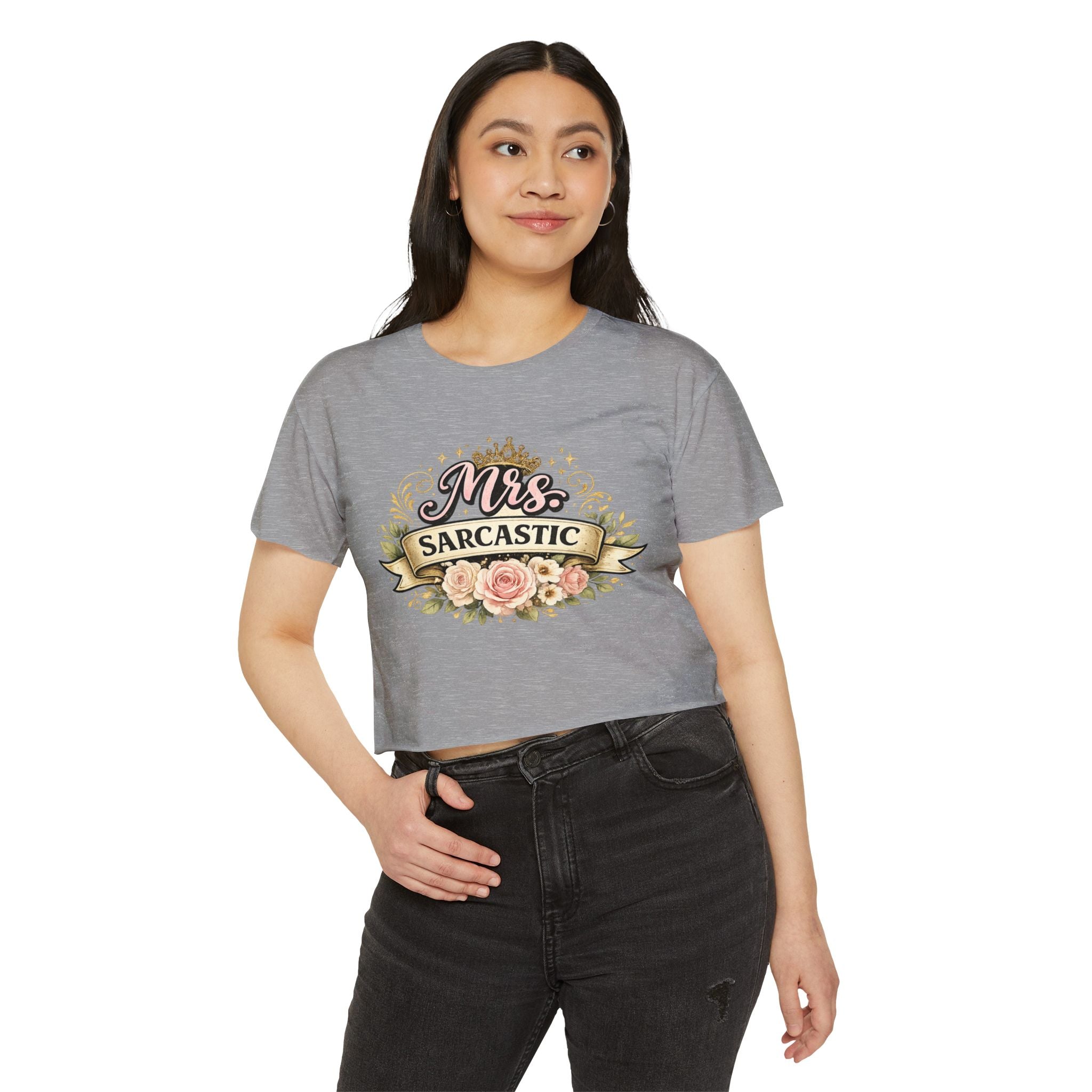 Mrs. Sarcastic Crop Top — Floral Funny Wife Festival Tee