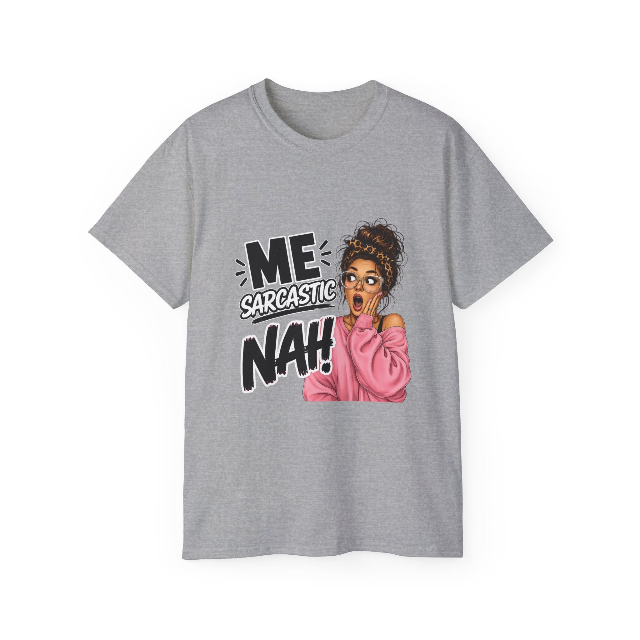 Sarcastic 'Me? Nah!' Graphic Tee — Funny Retro Pop Art Shirt for Women