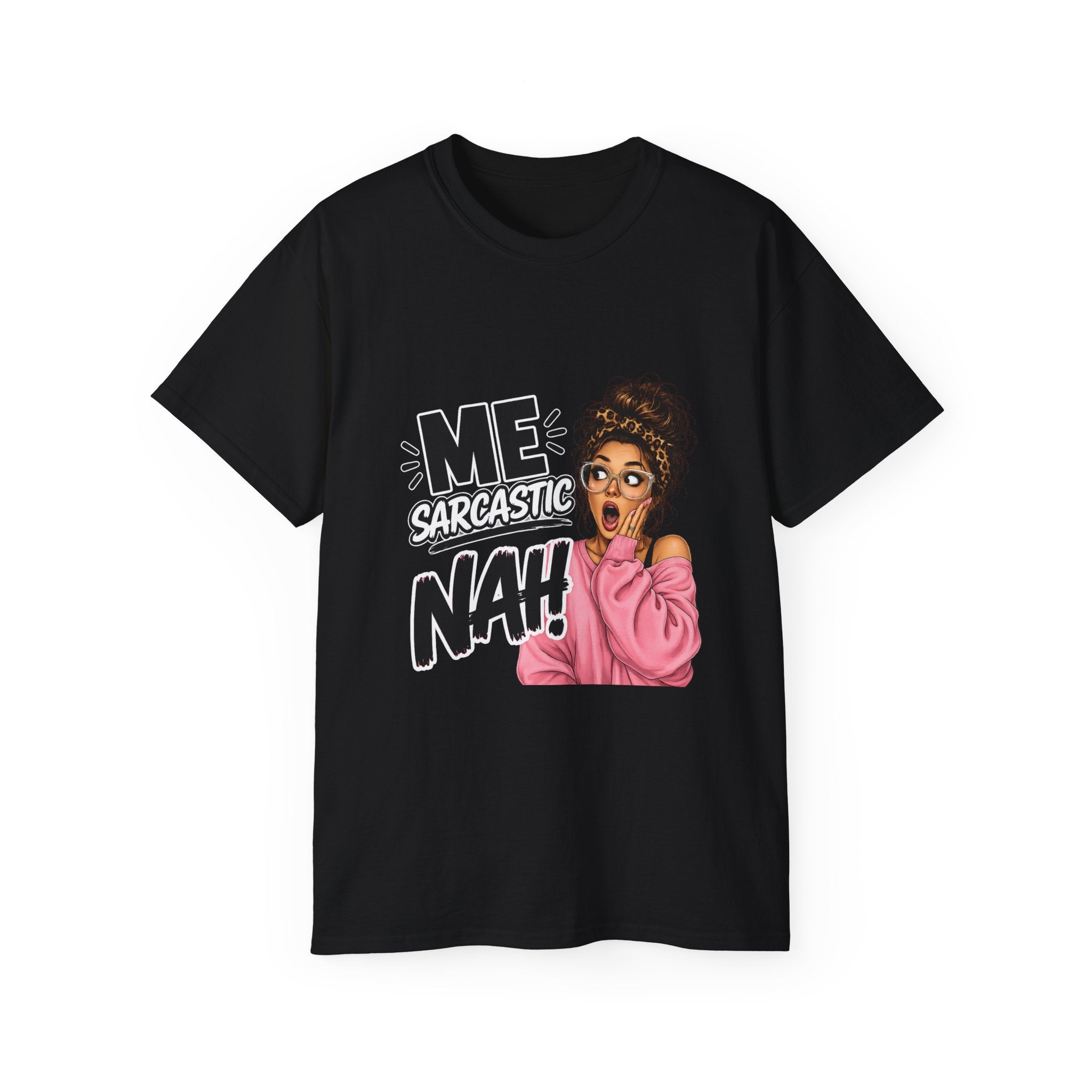 Sarcastic 'Me? Nah!' Graphic Tee — Funny Retro Pop Art Shirt for Women