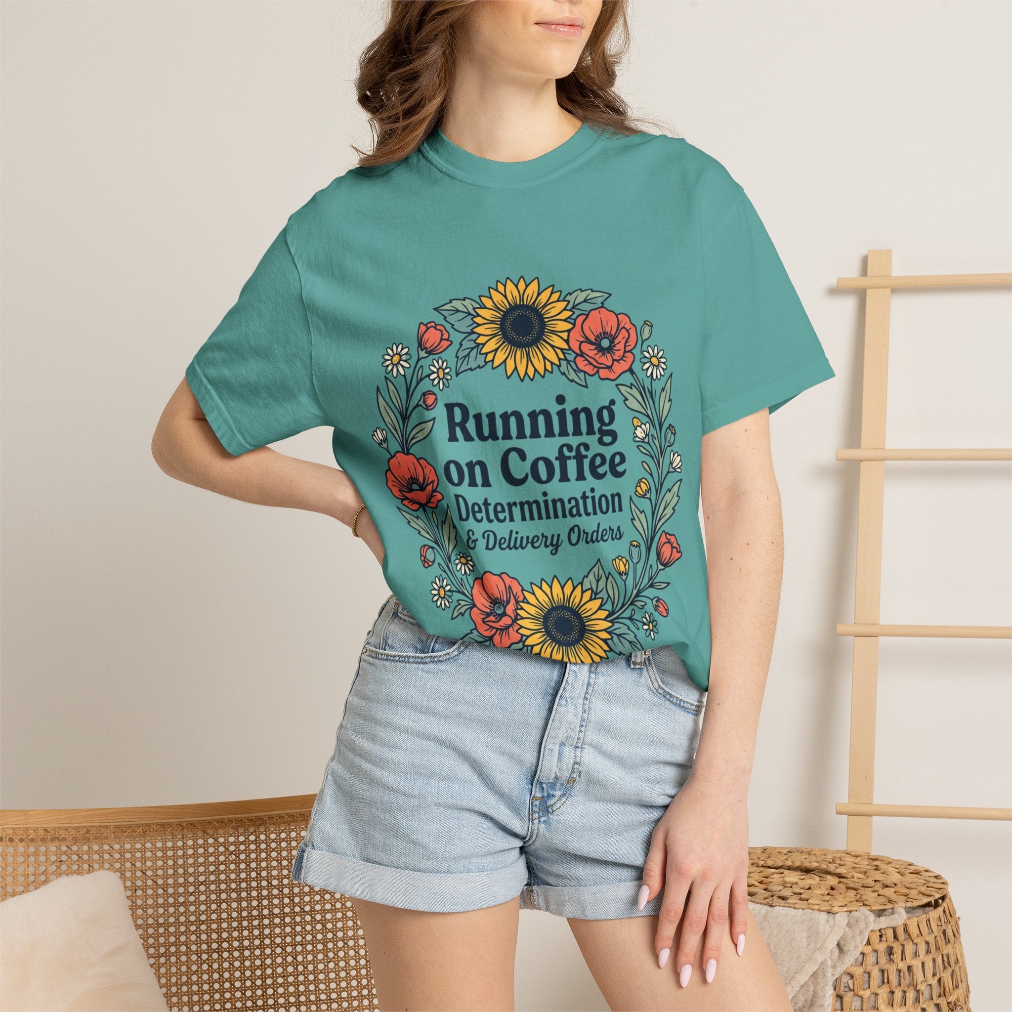Running on Coffee Floral T-Shirt — Determination & Delivery Orders Tee