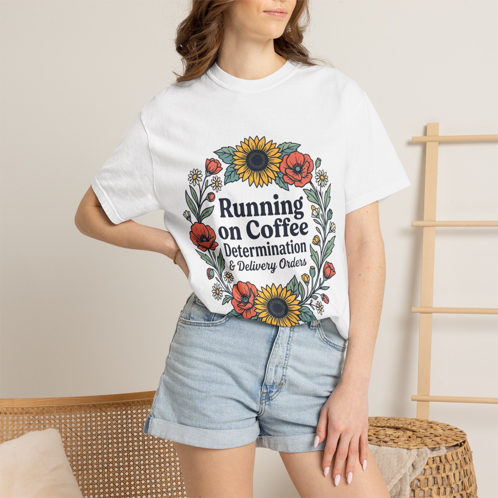 Running on Coffee Floral T-Shirt — Determination & Delivery Orders Tee
