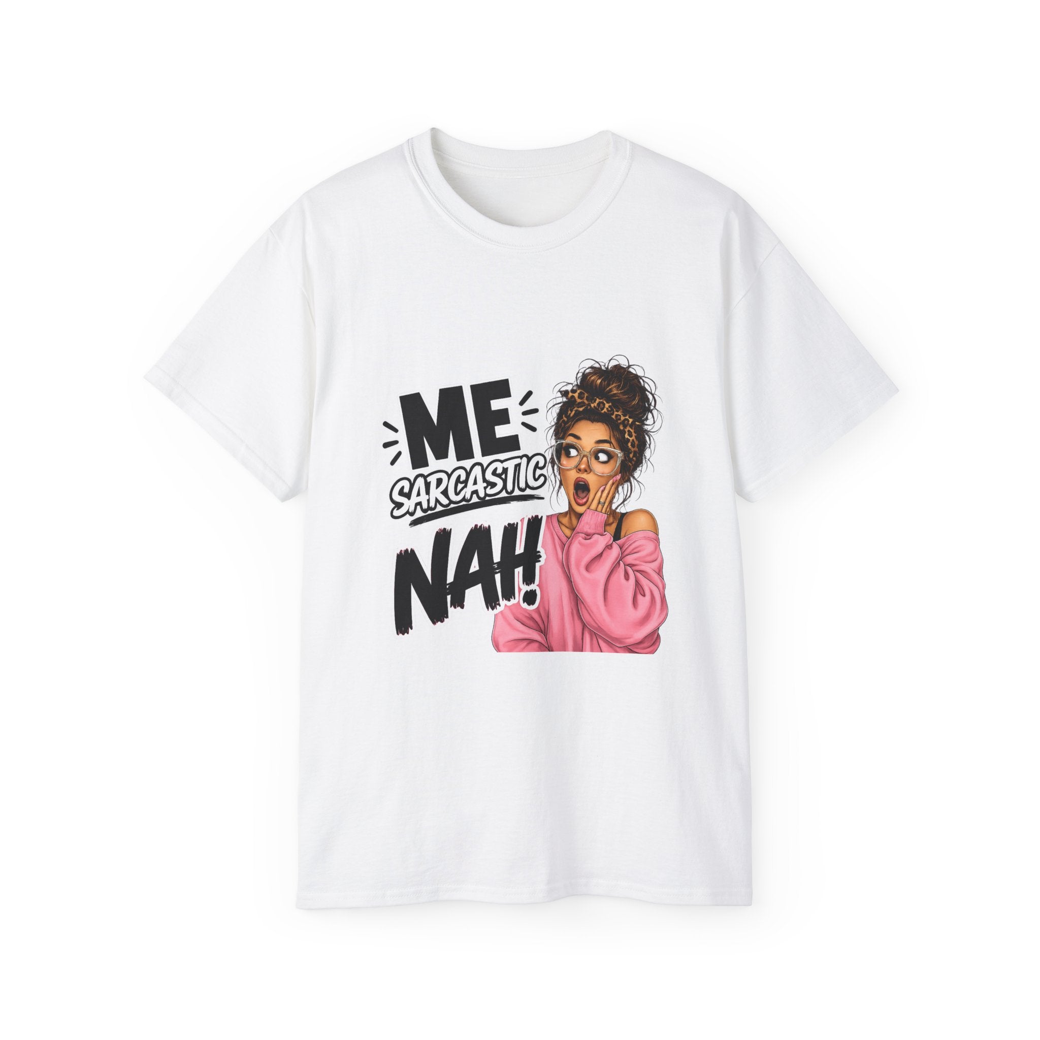 Sarcastic 'Me? Nah!' Graphic Tee — Funny Retro Pop Art Shirt for Women