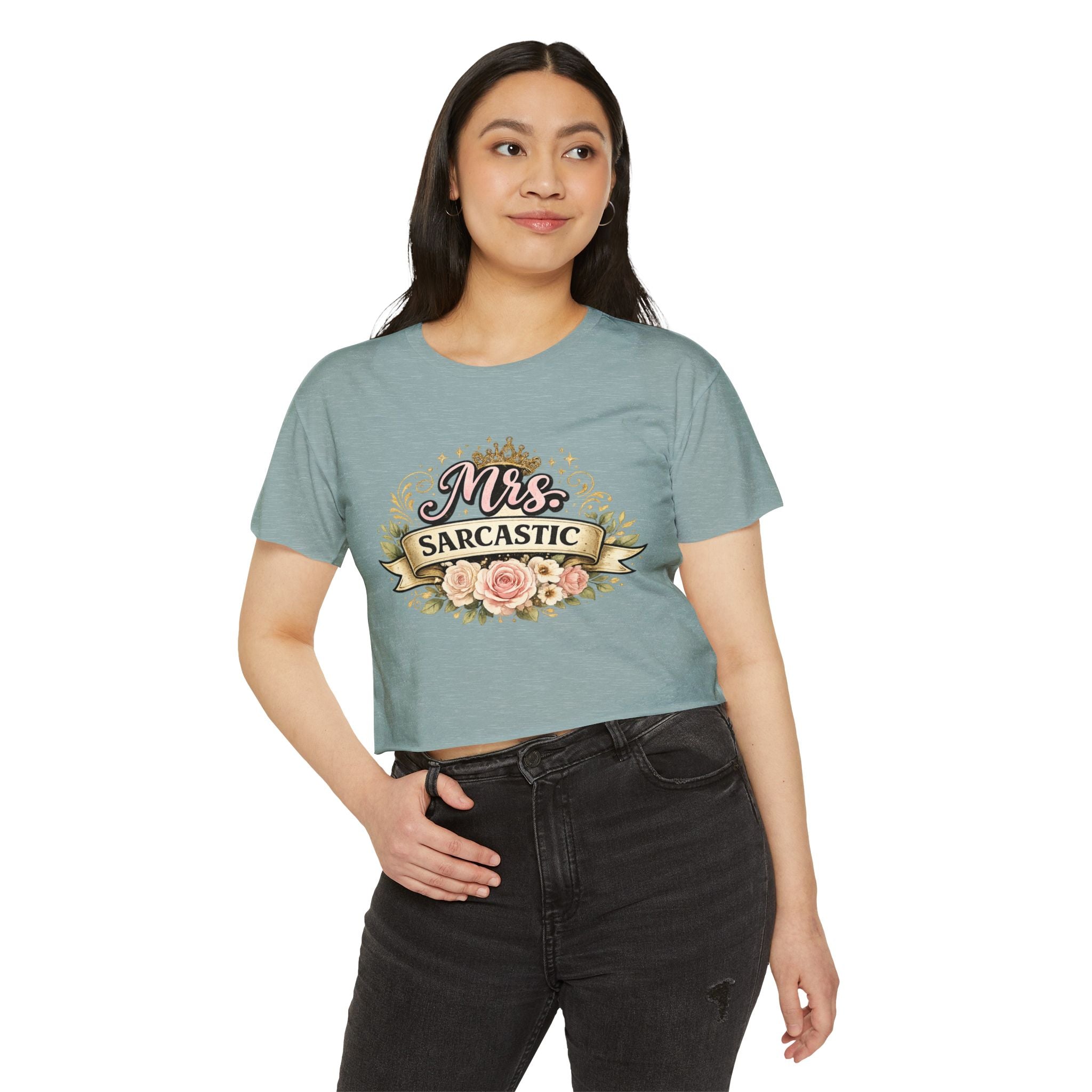 Mrs. Sarcastic Crop Top — Floral Funny Wife Festival Tee